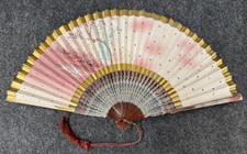 Vintage/Antique Asian Hand Painted Folding Fan Cherry Blossom Tree Wall Decor picture