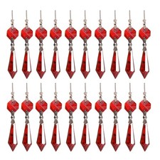 20PCS Red Crystal Chandelier Icicle Prisms Lamp Pendants with Octagon Beads picture