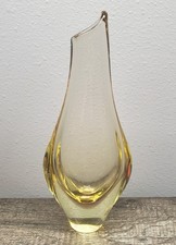 Bohemian Czech Glass Yellow  Citrine Teardrop Vase 1960's MCM Heavy 9.5