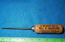 Vintage Williamson Round Wood Handle Advertising Ice Pick Hill & Anderson Refrig picture