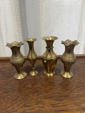 Vintage Solid Brass Trumpet Vases Flared Rim Table Decor Home Accent, Set Of 4 picture