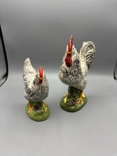 Vintage Lefton Plymouth Rock Rooster Hen Figurines Pair Ceramic RC 81 picture