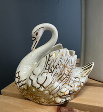 Vintage Holland Swan Ceramic Planter w Gold Accents Marked USA Crackle MCM picture