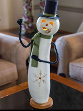 Christmas Handcrafted snowman gourd- Large lights up picture