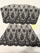 Antique Black Chantilly Net Lace Dress Panels Floral Edwardian Pair 27x14 picture