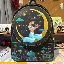 Loungefly Disney Aladdin Princess Jasmine Mini Backpack Black Blue Gold picture