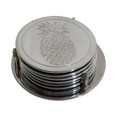 NEW Vintage Godinger chrome-plated coasters with pineapples  picture