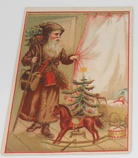 Vtg Brown Coat Santa Claus Christmas With Tree Dieter's Crown Baking Powder picture