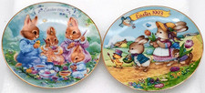 Set of 2 Vtg 1992 1993 Avon Easter Parade Collector Plates Bunny Family 22k Gold picture