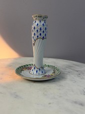 Vtg Paris Royal Porcelain Blue Floral Candlestick Holder Gold Trim Home Decor 6