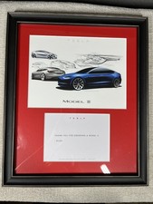 Tesla Model 3 Artwork and Preorder Thank You Letter From Elon Musk Matted Framed picture