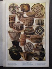 c1905 INDIAN BASKETRY 17 DIFFERENT TYPES APACHE HOPI WASHO RICH COLOR PRINT picture