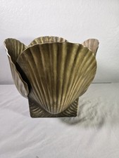 Vtg Solid Brass Clamshell Planter Hollywood Regency Seashell Cachepot 7lbs  picture
