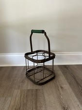 Vintage Metal Milk Bottle Carrier / Metal /Green Wire Handle / Farmhouse Decor picture