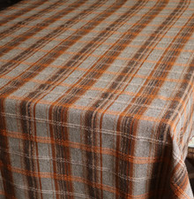 Vtg Retro 1970's Woven Rect Tablecloth, Orange, Heather Brown Plaid 56 x 76