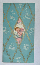 Vintage Quaint Shop Original Baby Congratulations Card Glitter Peek A Boo USA picture