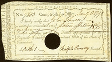 CT  HARTFORD Connecticut Comptroller's Office Interest Certificate January 1790 picture