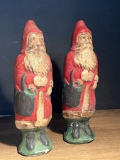ANTIQUE ? VINTAGE CHALKWARE BELSNICKLE SANTA CLAUS FIGURES 7” LOT OF 2 picture