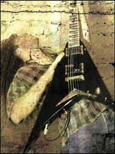 Megadeth Marty Friedman playing Jackson Randy Rhoads guitar pin-up artwork picture