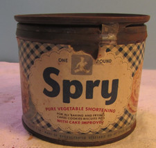 VINTAGE SPRY VEGATABLE SHORTENING EMPTY STORAGE TIN 4