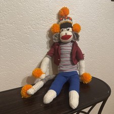 Handmade Sock Monkey Doll Folk Art Whimsical Plush Removable Clothes picture