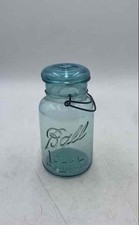 Ball Blue Glass Round Pat’d July 14 1908 Ideal Mason Jar Wire Bail And Lid picture