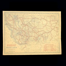 Vintage MONTANA Map Auto Trails Highway Old Original Flathead Lake Antique Road picture