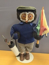 Vtg London Owl Co. /Abercrombie  & Fitch. Golfer Owl With Clubs & Umbrella, RARE picture