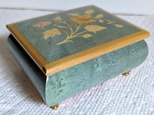 Vintage Italian Inlaid Wood Music Box Green Floral Marquetry Reuge Romance Swiss picture