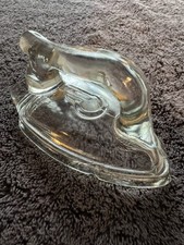 Vintage 1940s Clear Glass Iron Candy Container Figural Iron Paperweight CHIPPED picture