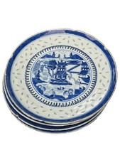 19th Century Chinese Blue and White Porcelain Landscape Plate Scene (set of 4) picture