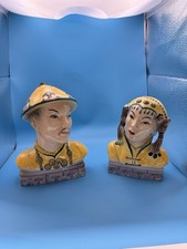 Vintage Goldscheider Everlast Oriental Bust Figurines Pair 1950s Fine China Asia picture