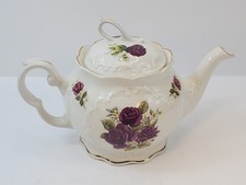 Crown Dorset Embossed Vintage Staffordshire English Teapot Floral Gold Trim Lid picture