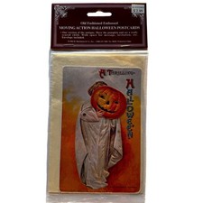Old Fashioned Embossed Moving Action Halloween Postcard Pumpkin Mask w Envelope picture