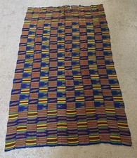 AUTHENTIC KENTE CLOTH SILK FABRIC CULTURE AFRICAN GHANA VINTAGE HAND WOVEN 71x42 picture