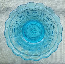 1970s Aqua Lace & Dewdrop Glass Berry Bowl - Kemple Wheaton picture