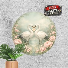 Romantic Swans Heart Rose Round Metal Sign Vintage Wall Decor Plaque 8x8 picture