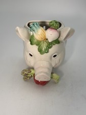 Vintage Fitz & Floyd French Market Pig Head Wall Pocket Utensil Holder 8” picture