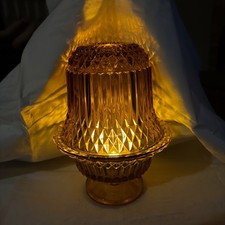 Vintage Indiana Glass Amber “Diamond Point” Fairy Lamp Light picture