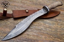 SBC Handmade Damascus Steel Hunting Kukri Knife Rosewood Handle & Leather Sheath picture