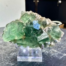 395G  Natural cubic green fluorite crystal cluster rough mineral specimen picture