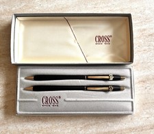 Vtg. Cross Century Classic Ballpoint Pen Set Matt Black W/Gold Trim - 2 Pen Set picture