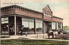 Syndicate Block Moville Iowa Storefront Horse Wagon 1909 Postcard picture