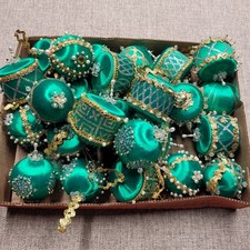 Vintage Lot Push Pin Christmas Ornaments Victorian Sequin Beaded Satin Handmade picture
