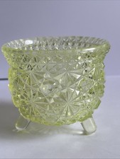 EAPG Bryce bros. Fashion Daisy&Button Vaseline Glass 3 Footed Toothpick Holder picture