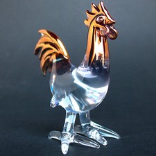 Rooster Chicken Figurine Hand Blown Glass Gold Crystal picture