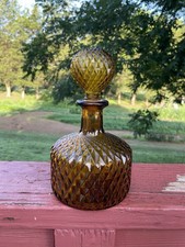 VTG Diamond Cut Amber Glass Decanter W/ Stopper Taiwan picture
