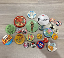 Vintage Button Pin Lot 70s 80s 90s Pop Culture Batman Hard Rock Sesame St Lennon picture