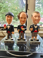 Moe Larry Curly Bobblehead Figurines Set of 3 Heavy Ceramic S.A.M. 1994 picture