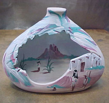 Vintage Native Southwest Adobe Pottery CutOut Vase Hand Painted Diana Kohlerman picture